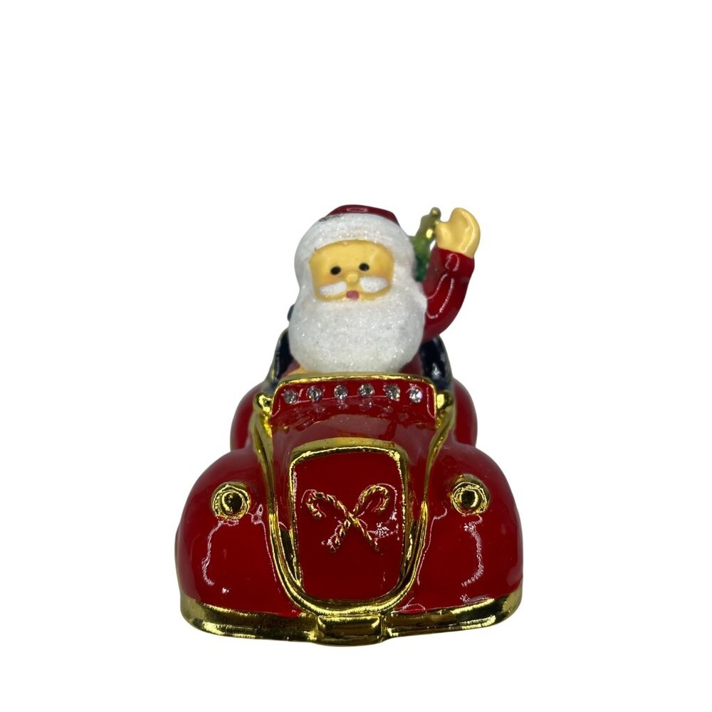 Santa enameled luxury red car bejeweled crystals trinket collectible box - Picture 3 of 11